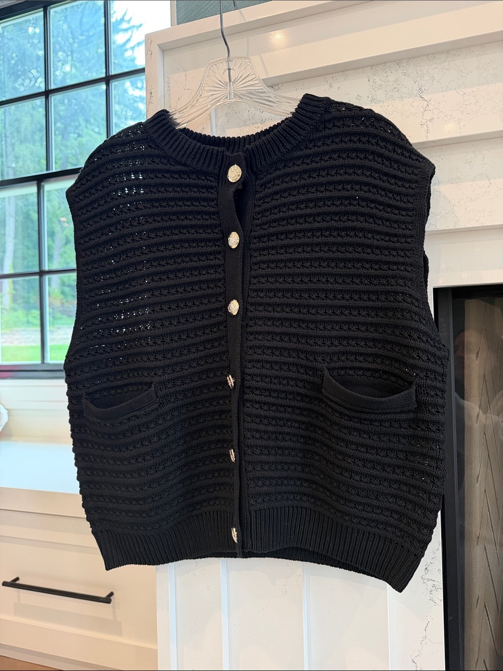 Elan Black Knit Button-Front Women's Sweater Vest